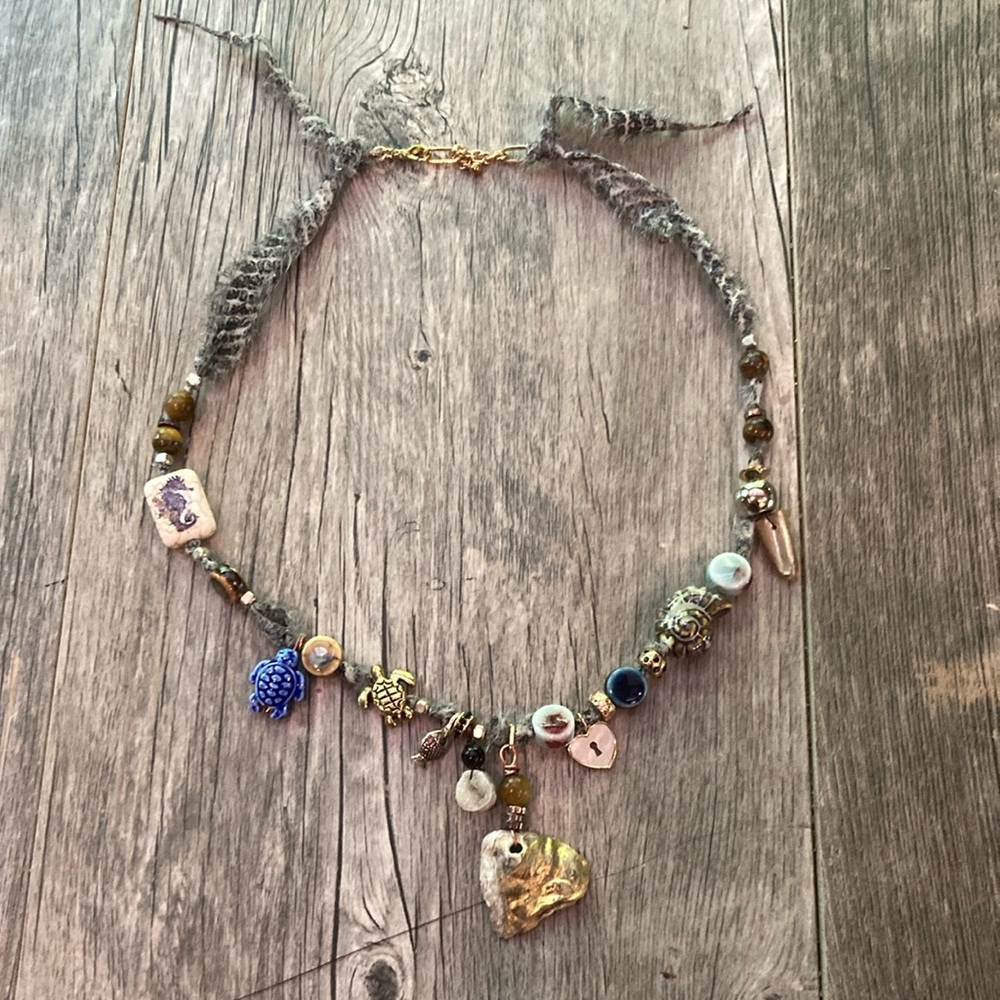 FP Movement by Free People Blue and Gold Necklace with Charms - Picture 1 of 1